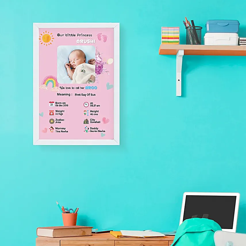 Baby Birth Personalised Frame Pink
