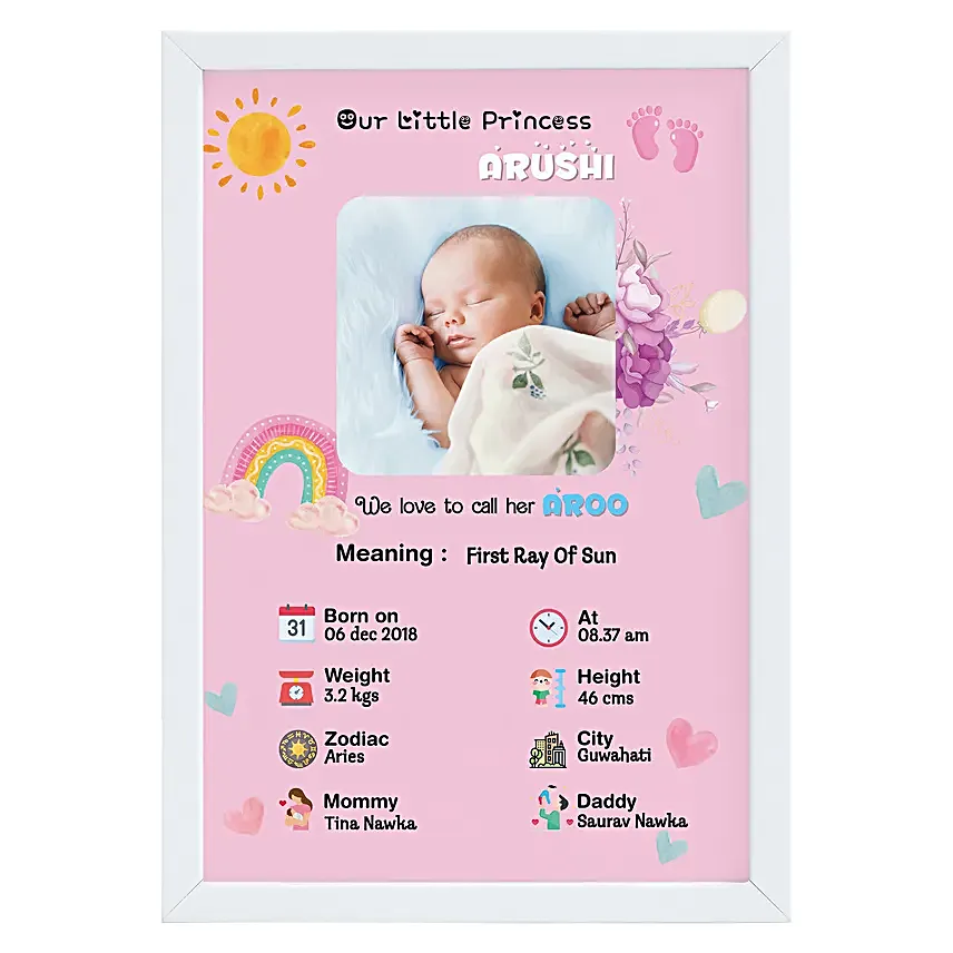 Baby Birth Personalised Frame Pink