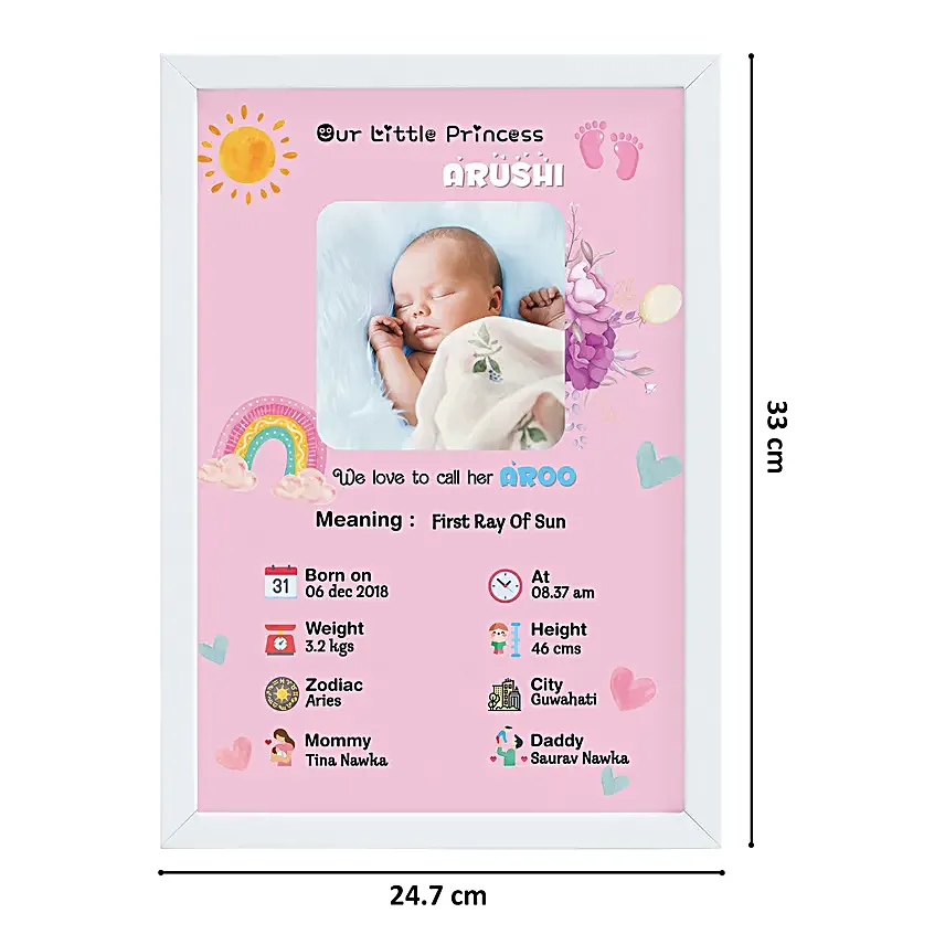 Baby Birth Personalised Frame Pink