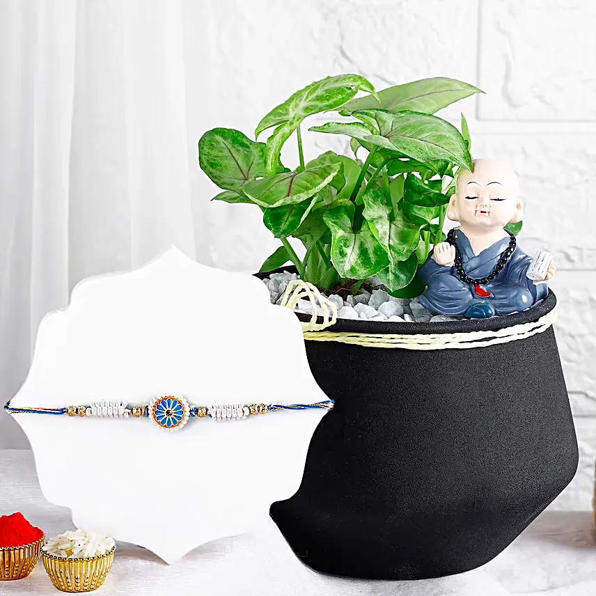 Beaded Love Bhaiya Bhabhi Rakhi N Money Plant Pot