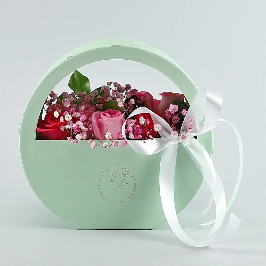 Beautiful Mixed Roses Moon Basket