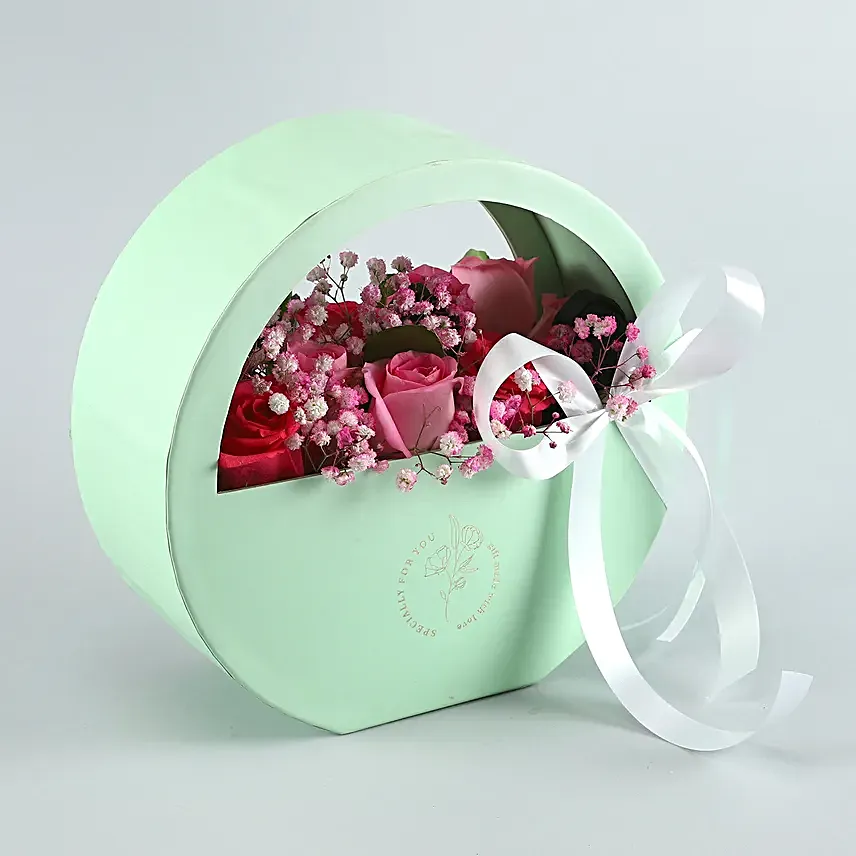 Beautiful Mixed Roses Moon Basket