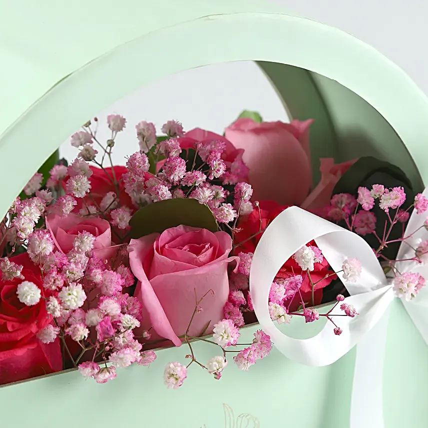 Beautiful Mixed Roses Moon Basket