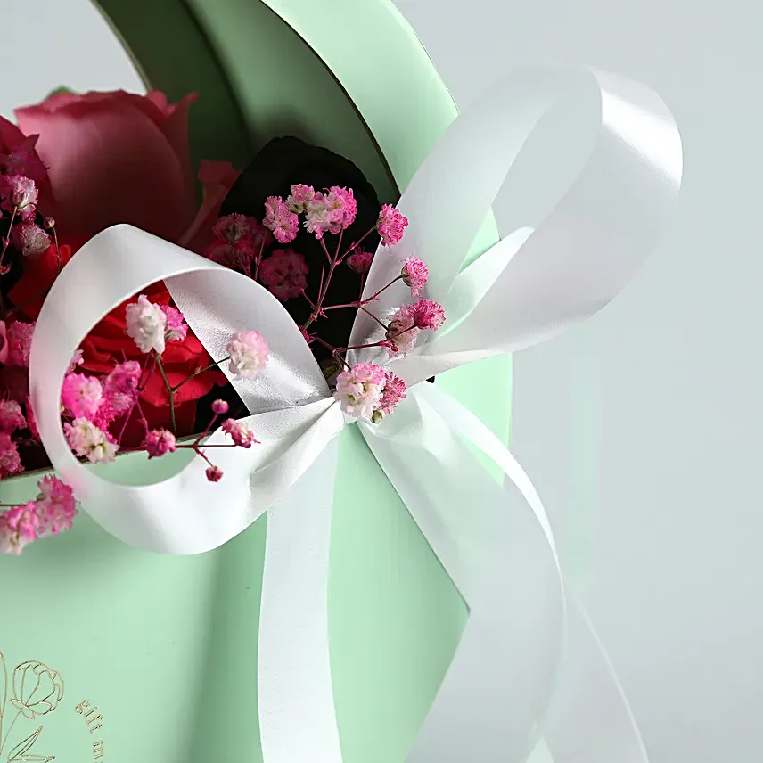 Beautiful Mixed Roses Moon Basket
