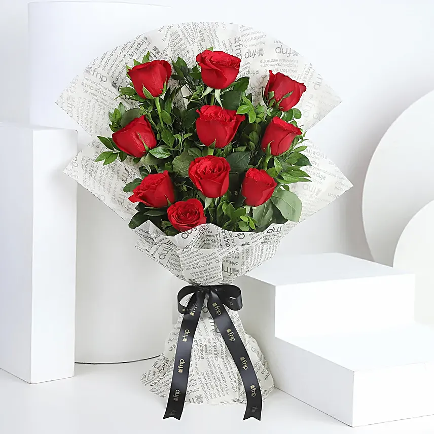 Red Roses with Cake - Bunch of 10 Red Roses and 500gm chocolate Cake.