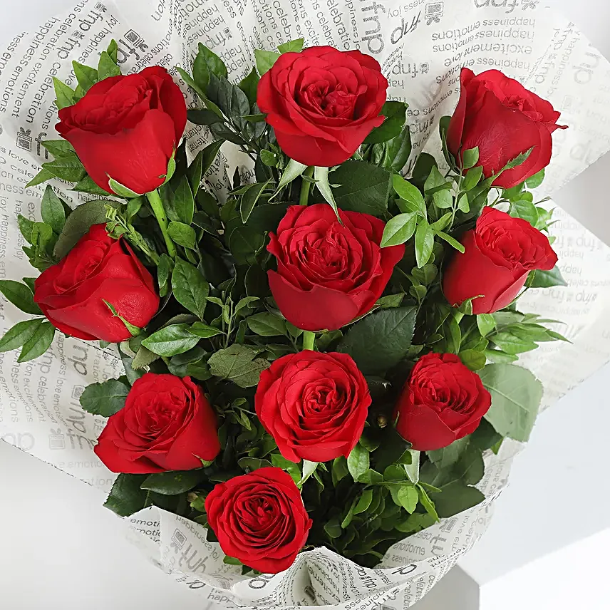 Red Roses with Cake - Bunch of 10 Red Roses and 500gm chocolate Cake.