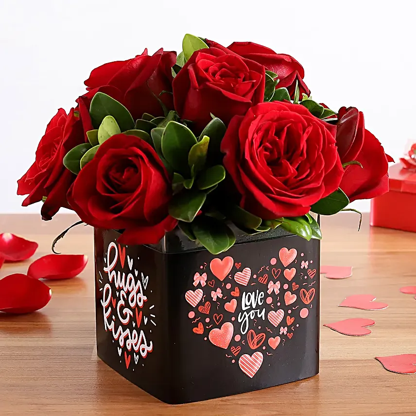 Beautiful Red Roses Bunch In Love You Sticker Vase