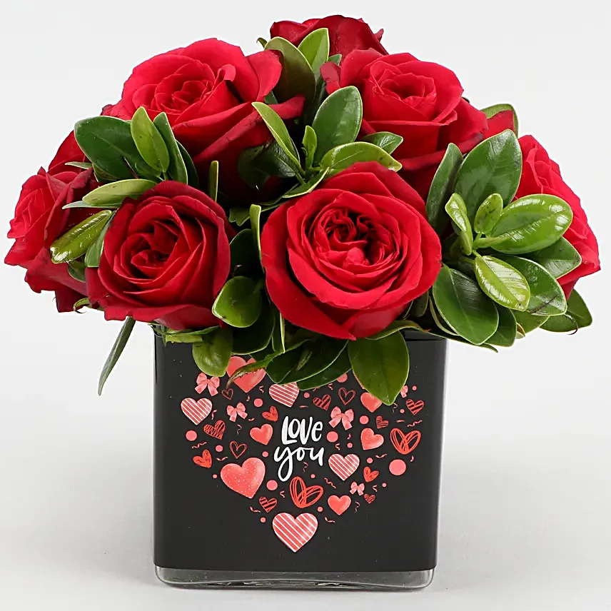 Beautiful Red Roses Bunch In Love You Sticker Vase