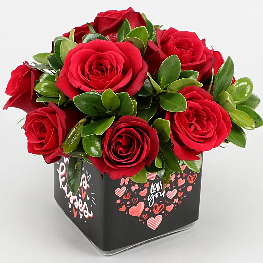 Beautiful Red Roses Bunch In Love You Sticker Vase