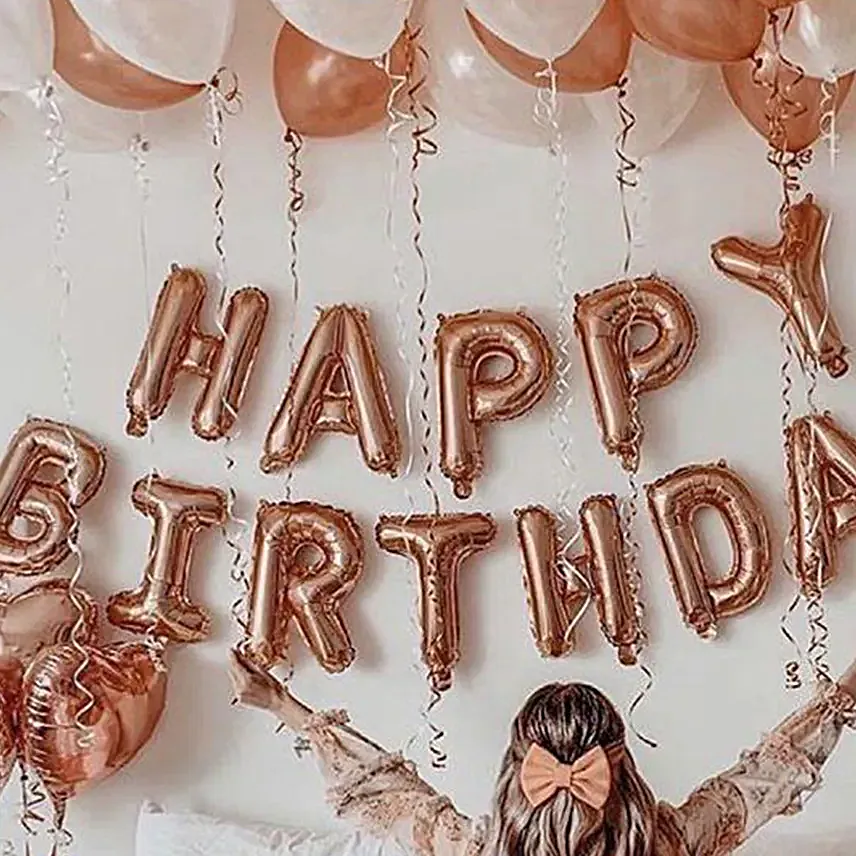 Birthday Surprise Rose Gold Balloon Decor