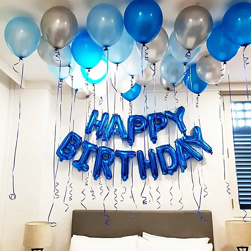 Birthday Wishes Blue N Silver Balloon Decor