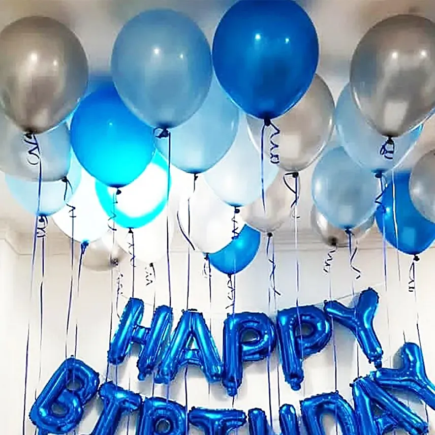 Birthday Wishes Blue N Silver Balloon Decor