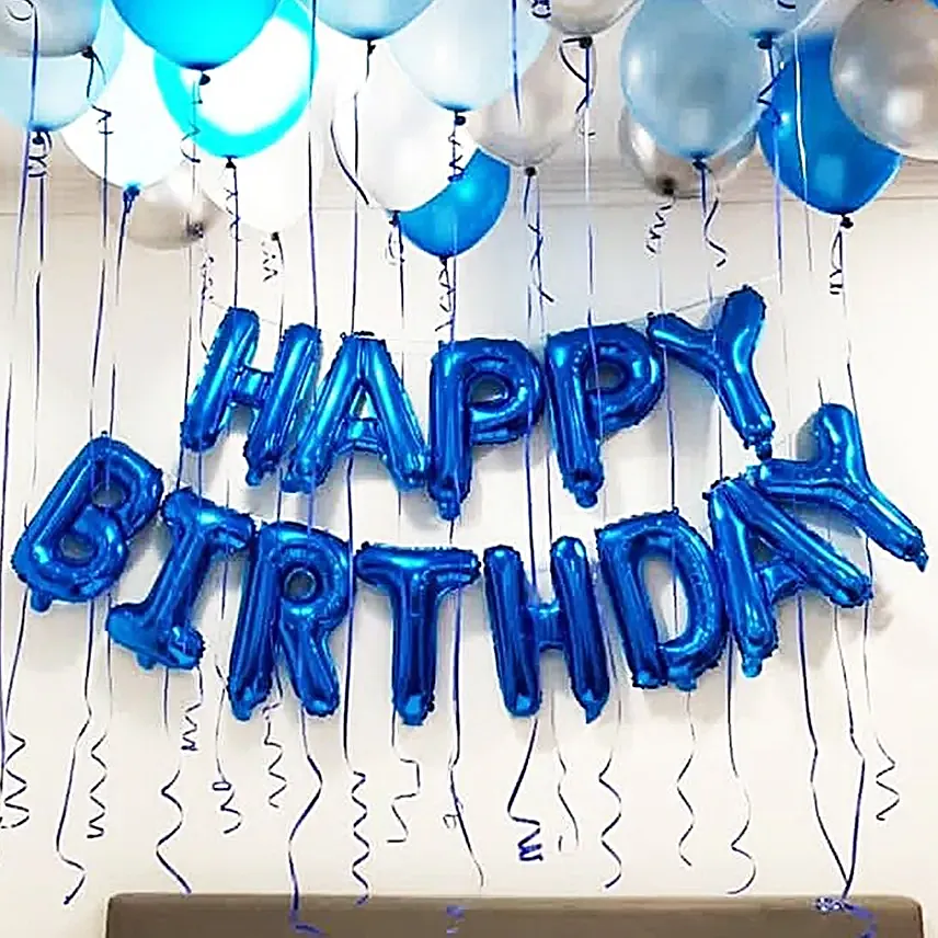 Birthday Wishes Blue N Silver Balloon Decor