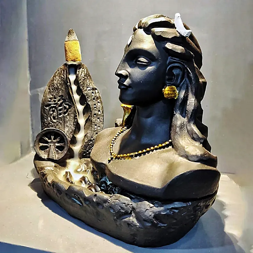 Black Handcrafted Adiyogi Back Flow Smoke Fountain