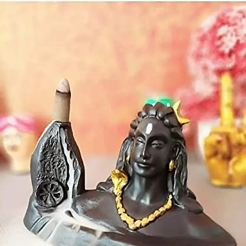 Black Handcrafted Adiyogi Back Flow Smoke Fountain