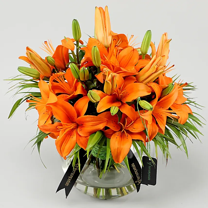 Online Orange Lilies In Fishbowl Vase