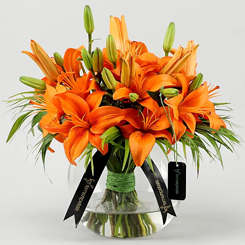 Online Orange Lilies In Fishbowl Vase