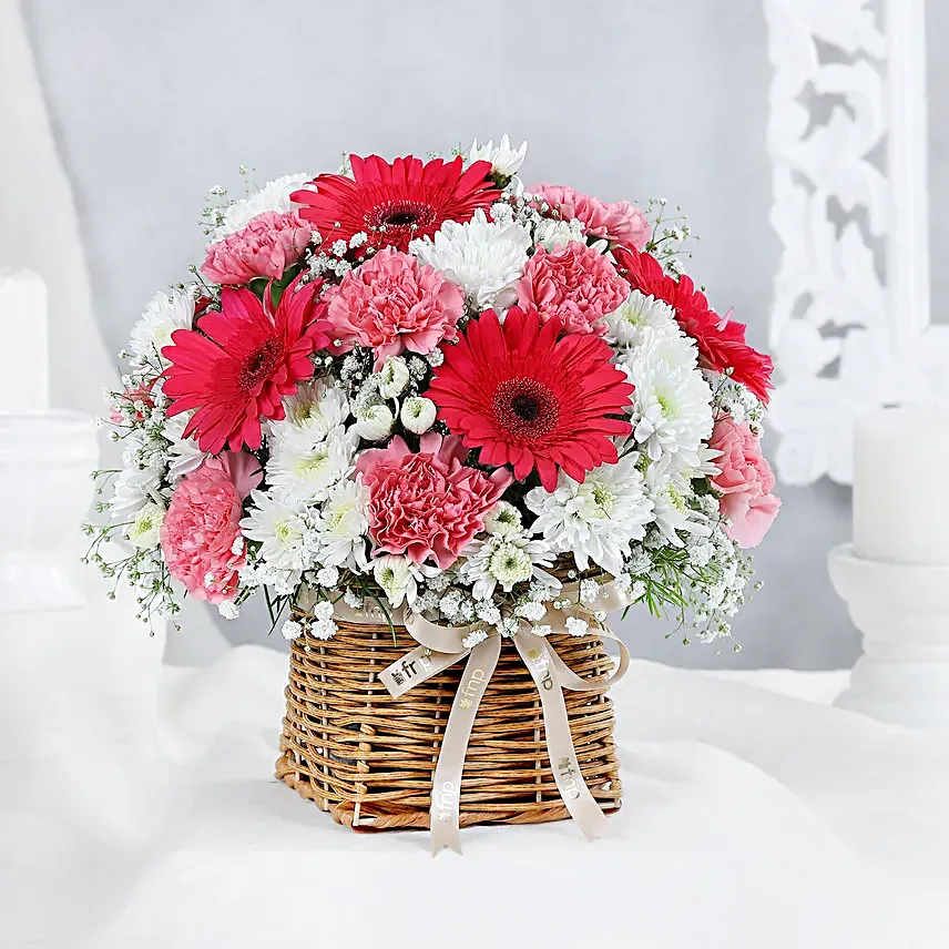 Blooming Spring Gerberas N Carnations Basket