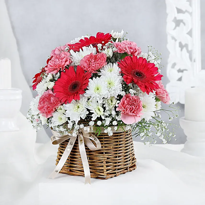 Blooming Spring Gerberas N Carnations Basket