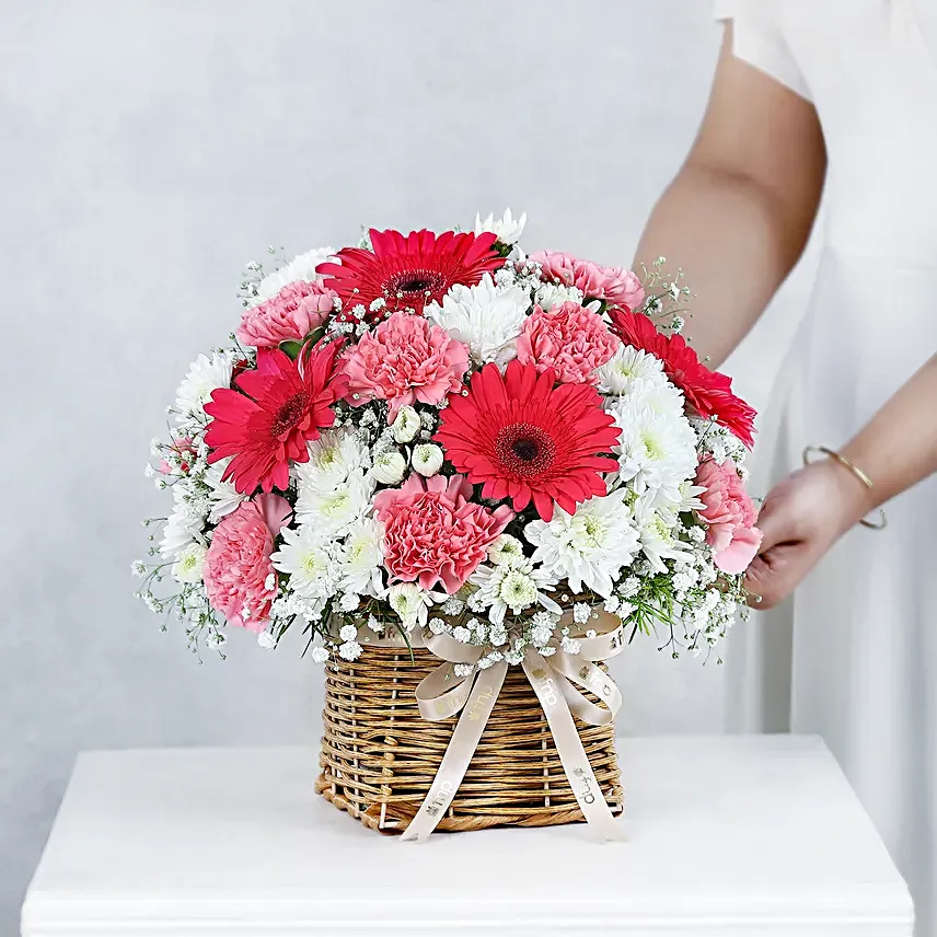 Blooming Spring Gerberas N Carnations Basket