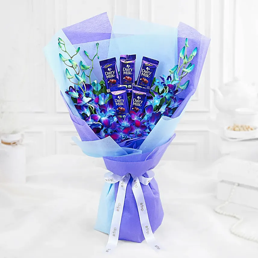 Bloomy Orchids and Choco Cake Combo