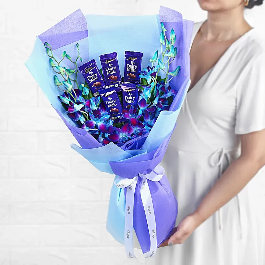 Bloomy Orchids and Choco Cake Combo