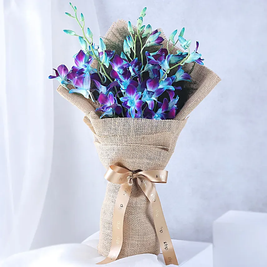 Blue Orchids Beautifully Tied Bunch