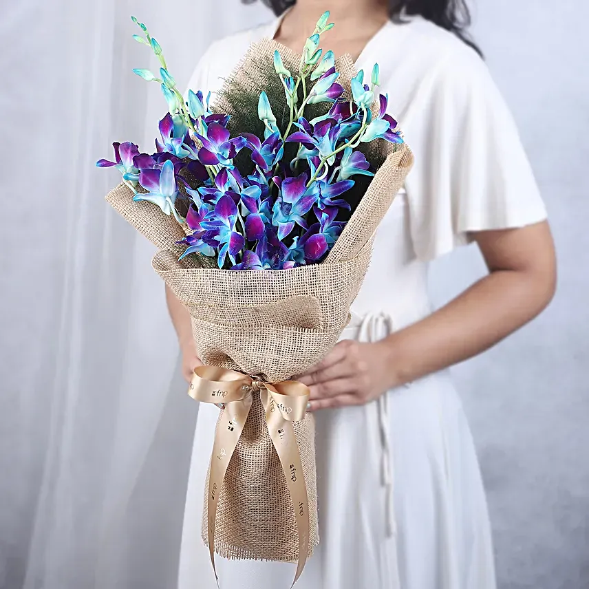 Blue Orchids Beautifully Tied Bunch