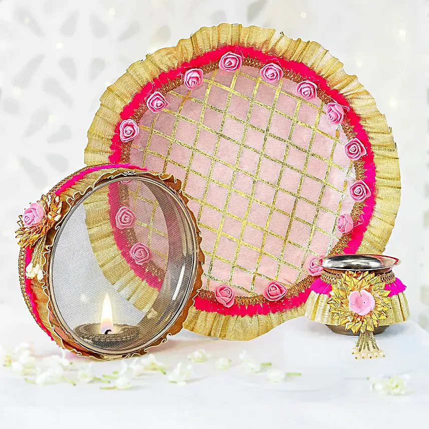 Blushing Pink Karwa Chauth Thali Set
