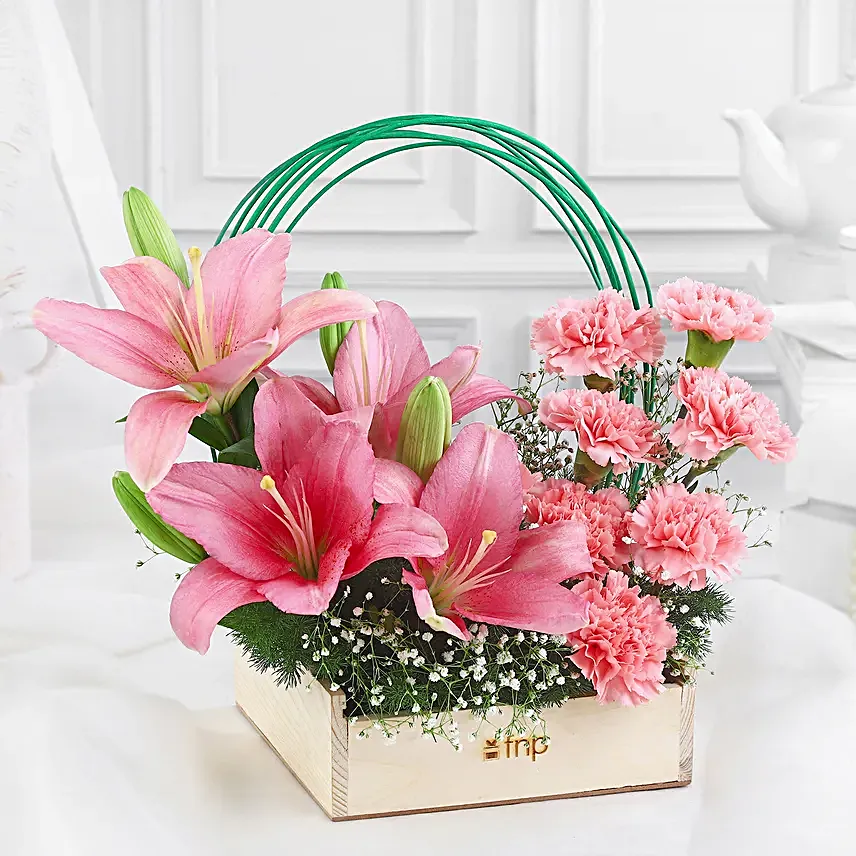 Blushing Spring Lilies N Carnations Tray