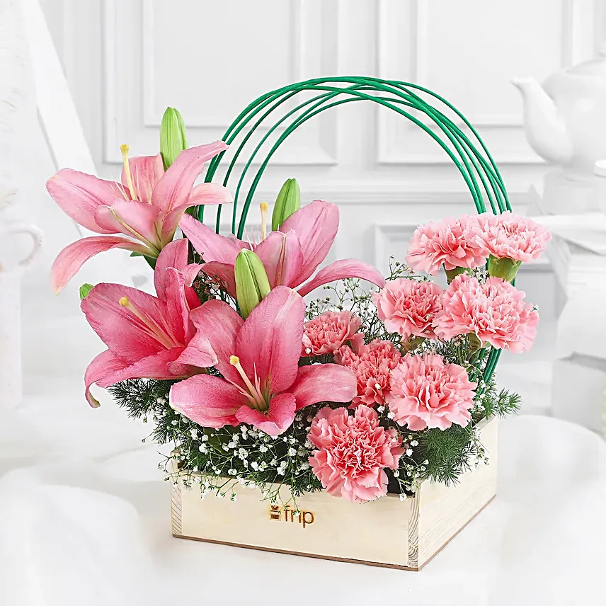 Blushing Spring Lilies N Carnations Tray