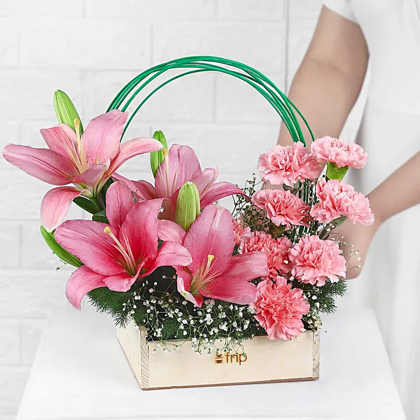 Blushing Spring Lilies N Carnations Tray