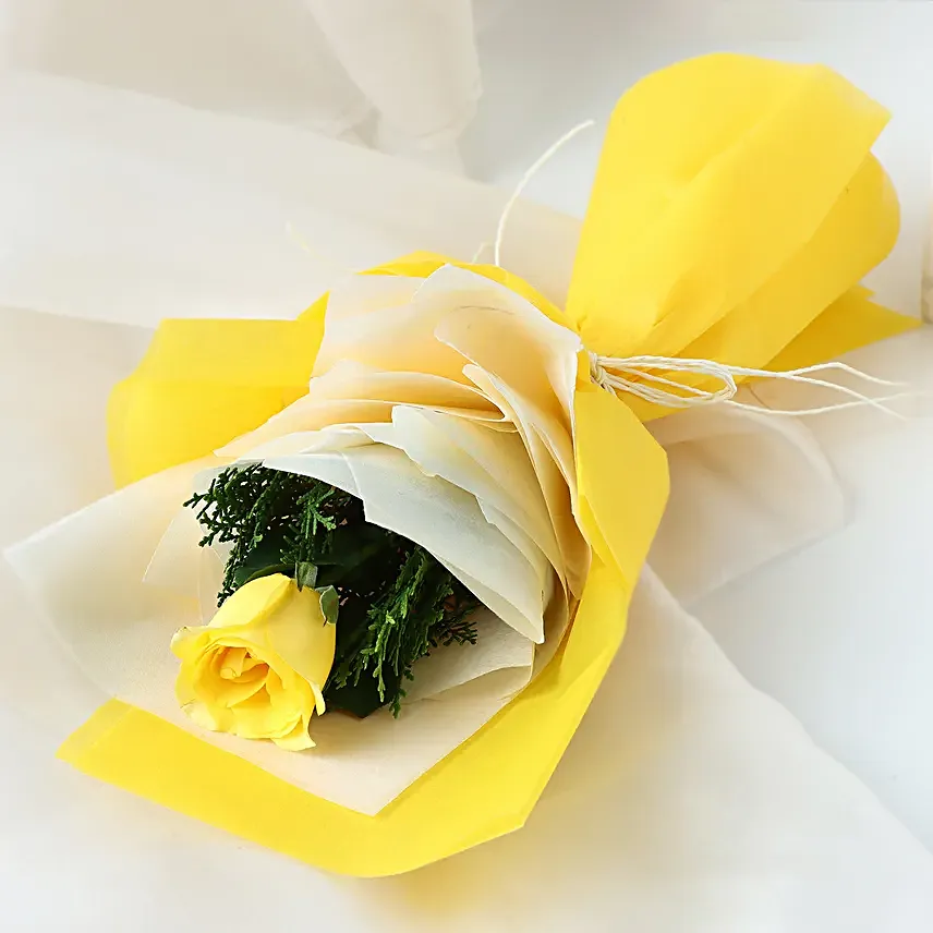 Bright Yellow Rose Bouquet N Chocolate Cake