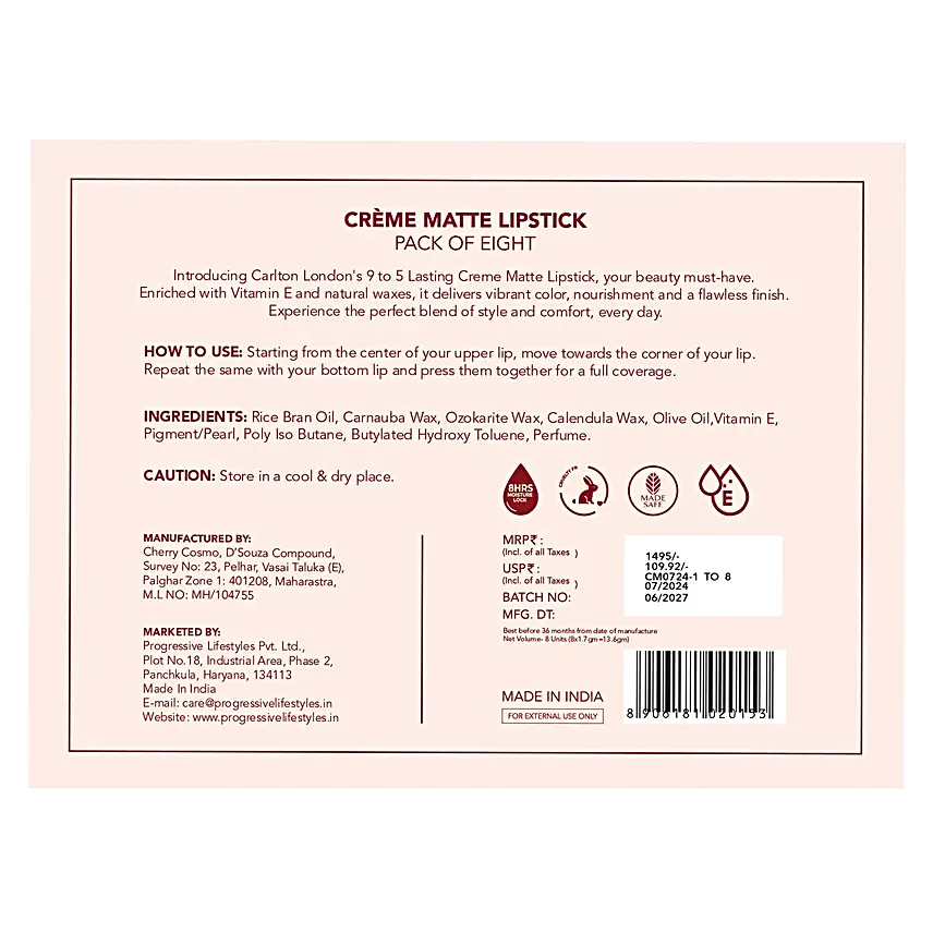 Carlton London Velvet Lipstick Gift Set of 8