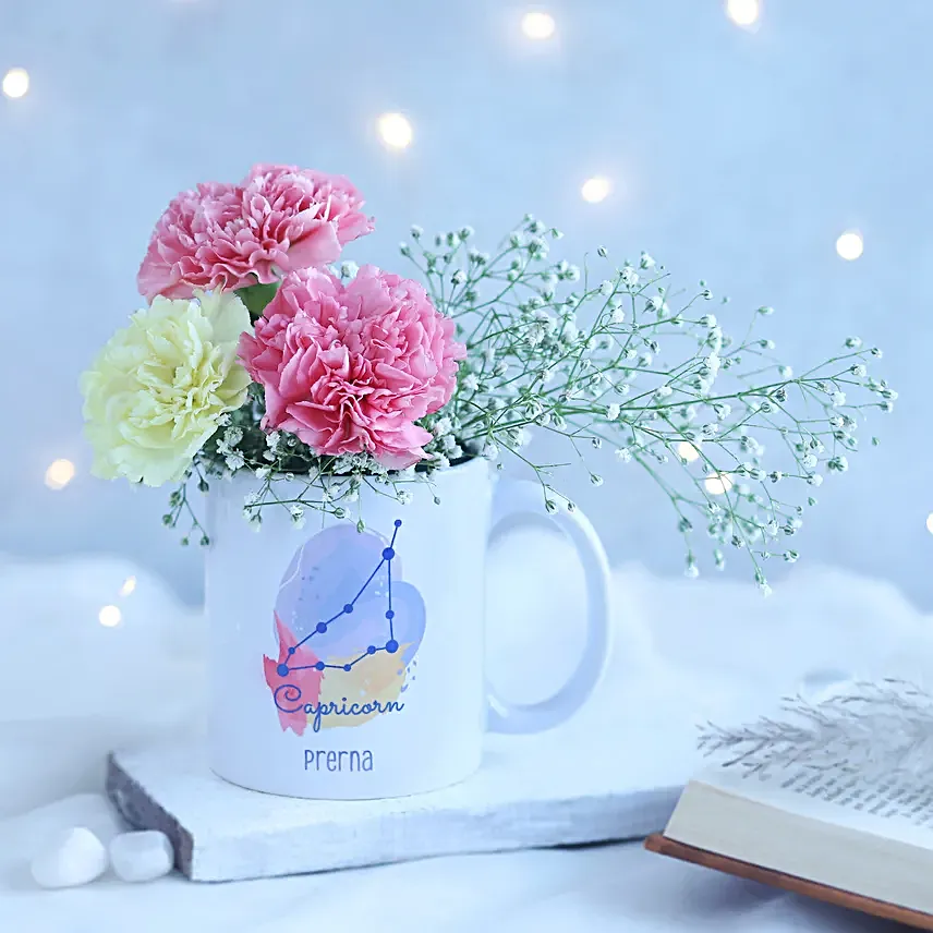Carnation Beauty Capricorn Personalised Mug