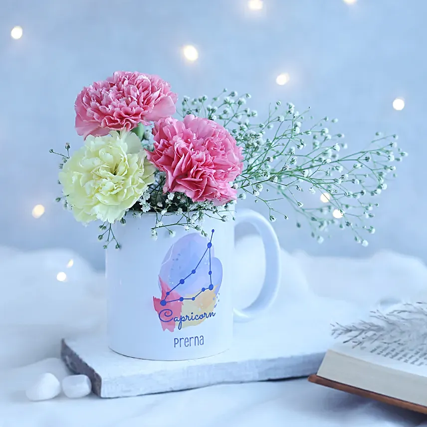 Carnation Beauty Capricorn Personalised Mug