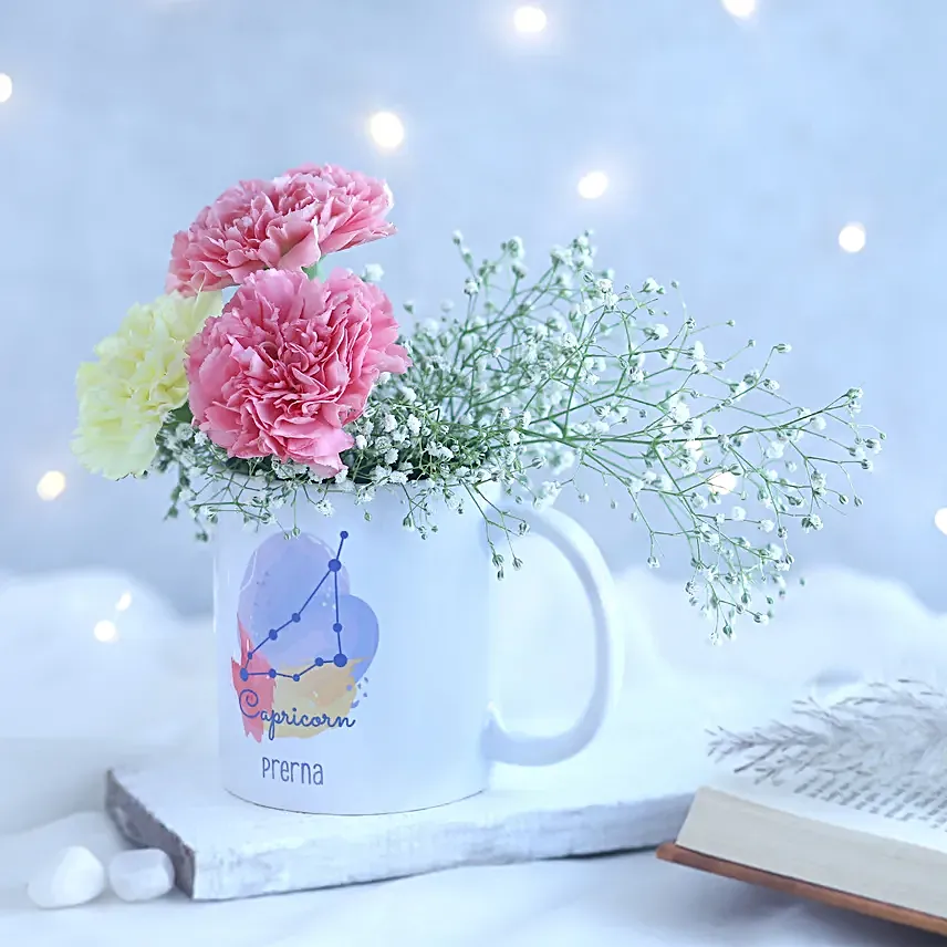 Carnation Beauty Capricorn Personalised Mug