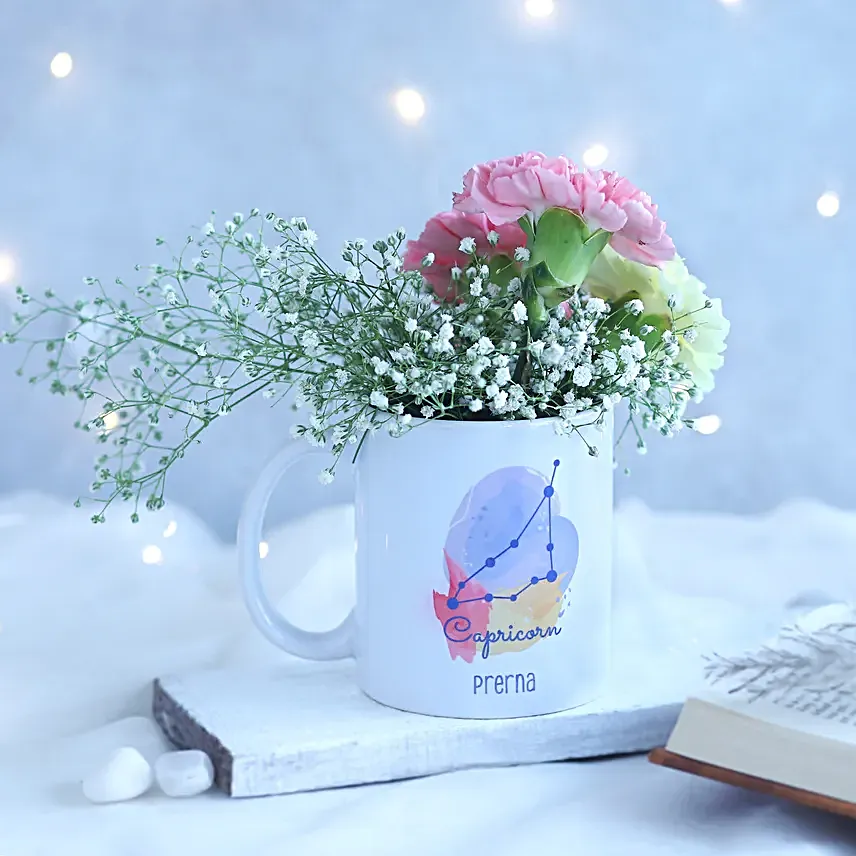 Carnation Beauty Capricorn Personalised Mug