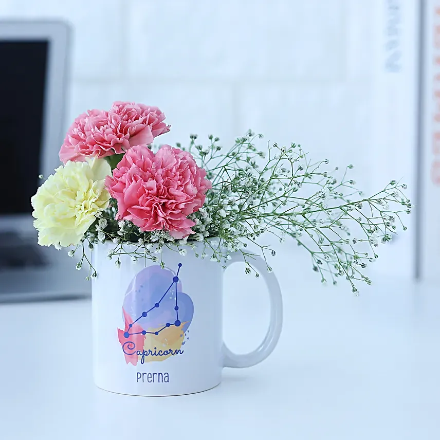 Carnation Beauty Capricorn Personalised Mug