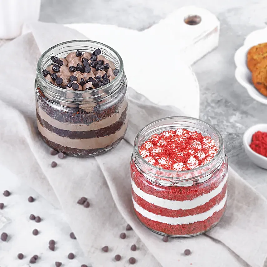 Choco Chip N Red Velvet Jar Cake Set