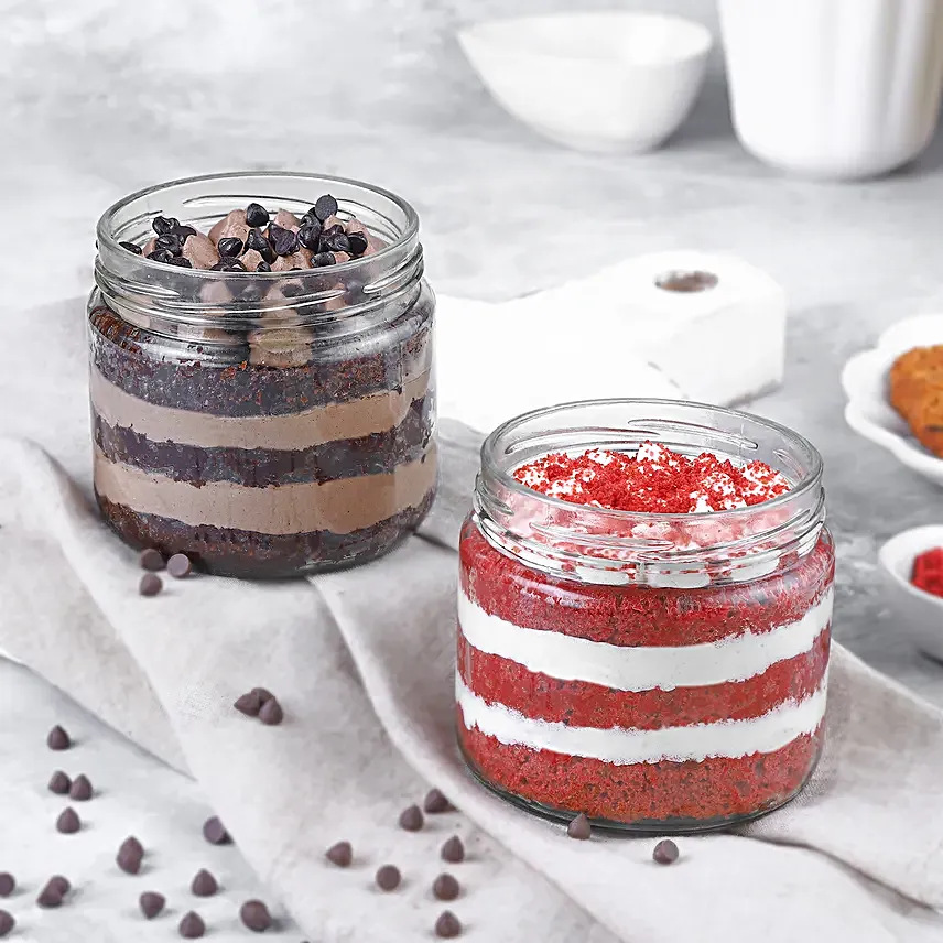Choco Chip N Red Velvet Jar Cake Set