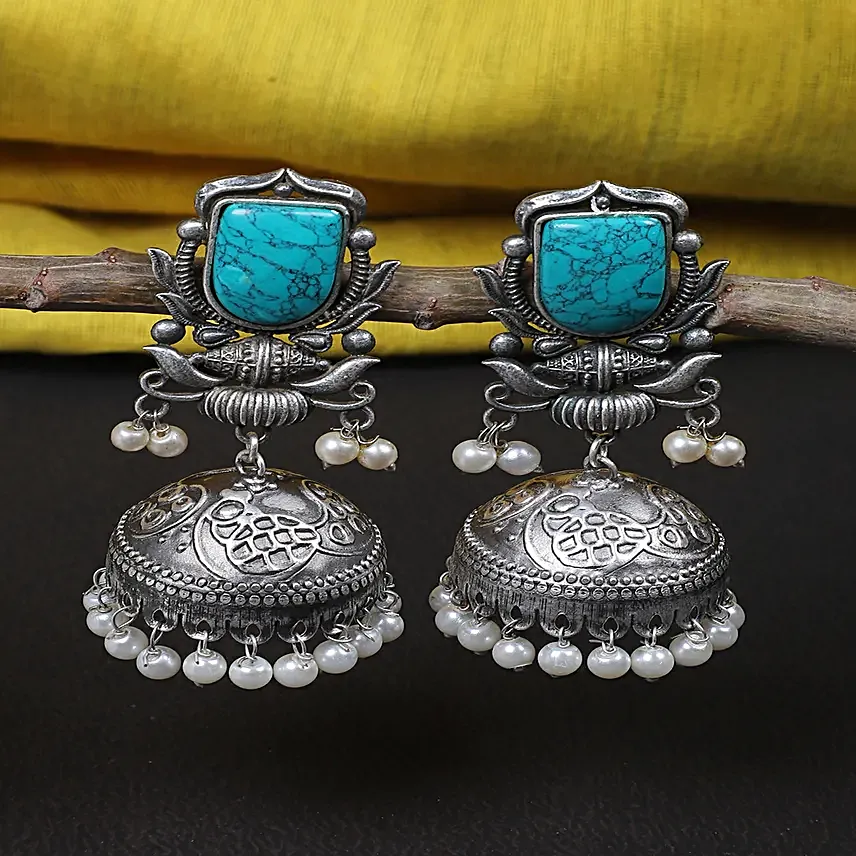 Classic Turquoise Stone Jhumkas
