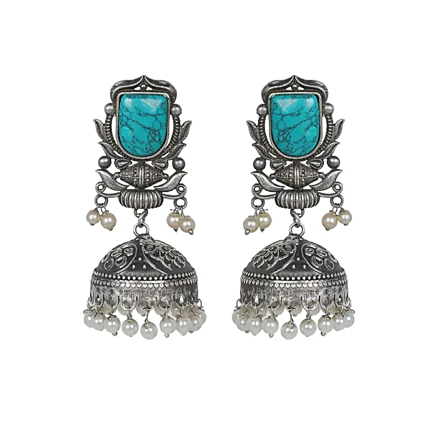 Classic Turquoise Stone Jhumkas