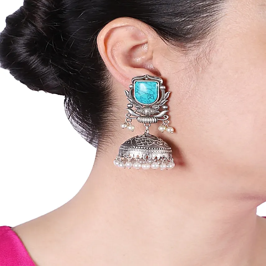 Classic Turquoise Stone Jhumkas