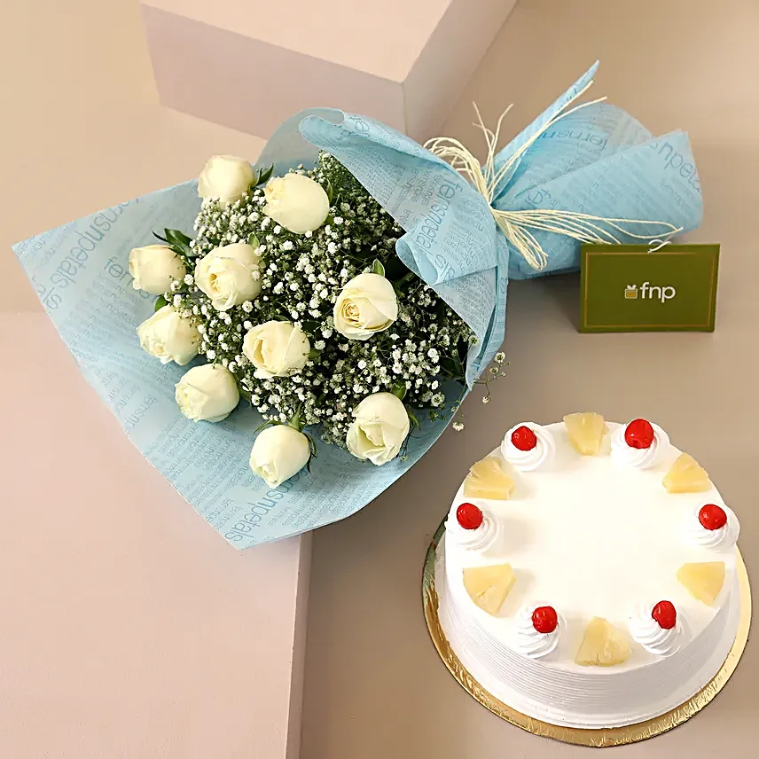 Coastal Inspired Roses Bouquet Pineapple Cake
