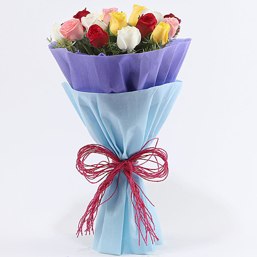 Bouquet of 6 red roses, 4 yellow roses, 5 white roses and 5 pink roses