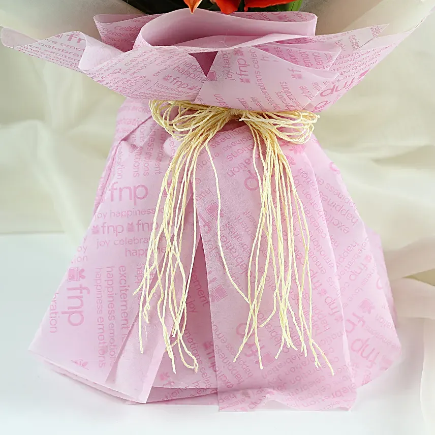 Colours Of Love - Bunch of 8 colorful asiatic lilies in yellow paper packing.