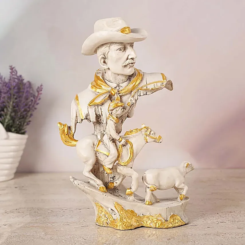 Cowboy N Horse Polyresin Figurine