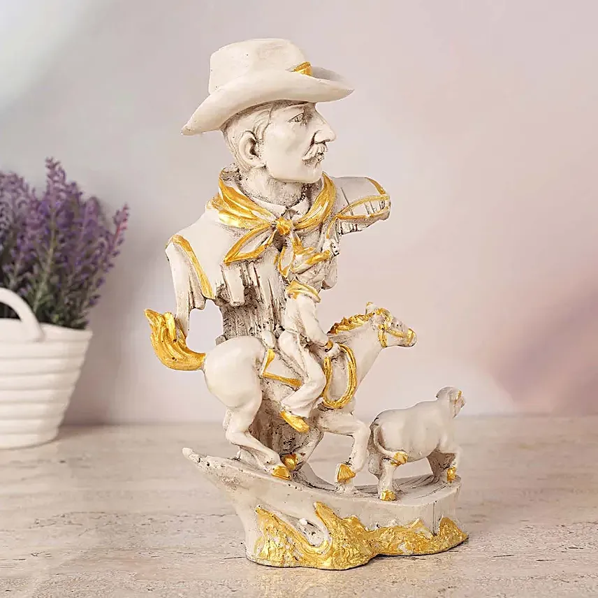 Cowboy N Horse Polyresin Figurine