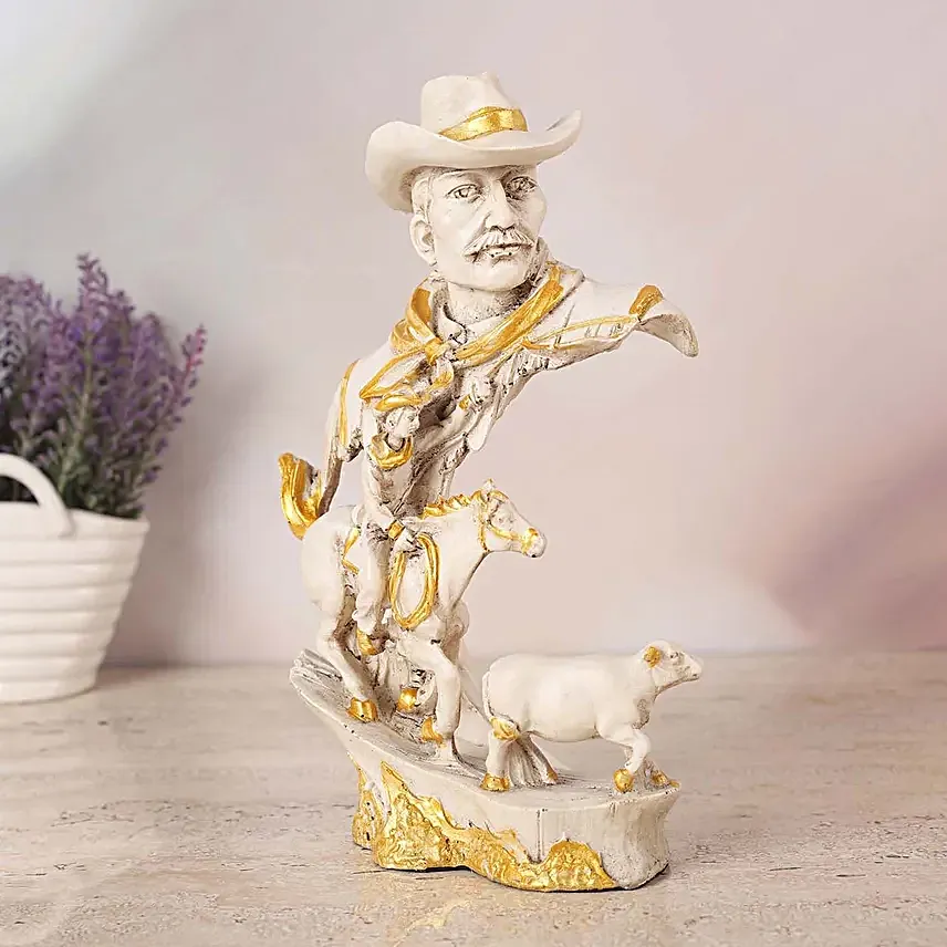 Cowboy N Horse Polyresin Figurine